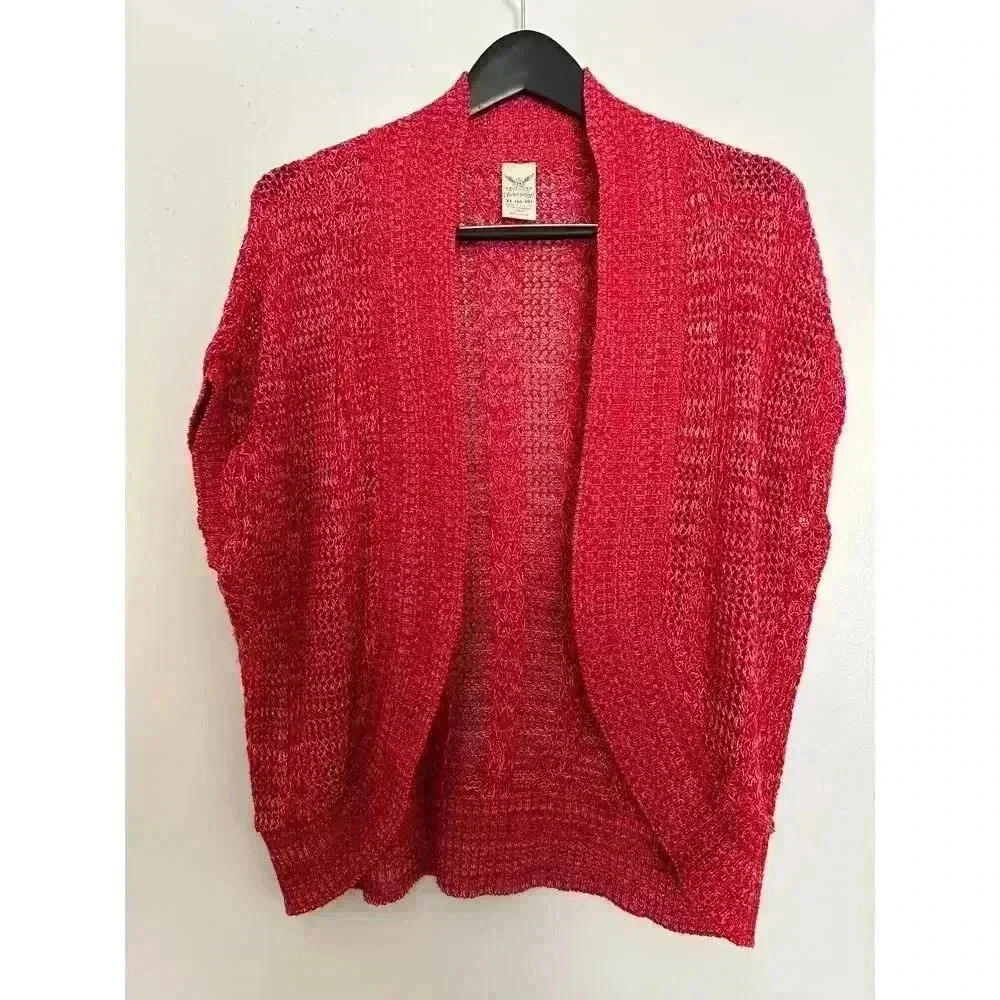 Faded Glory Open Knit Cardigan Short Sleeve Sweater Red Women's Size XL